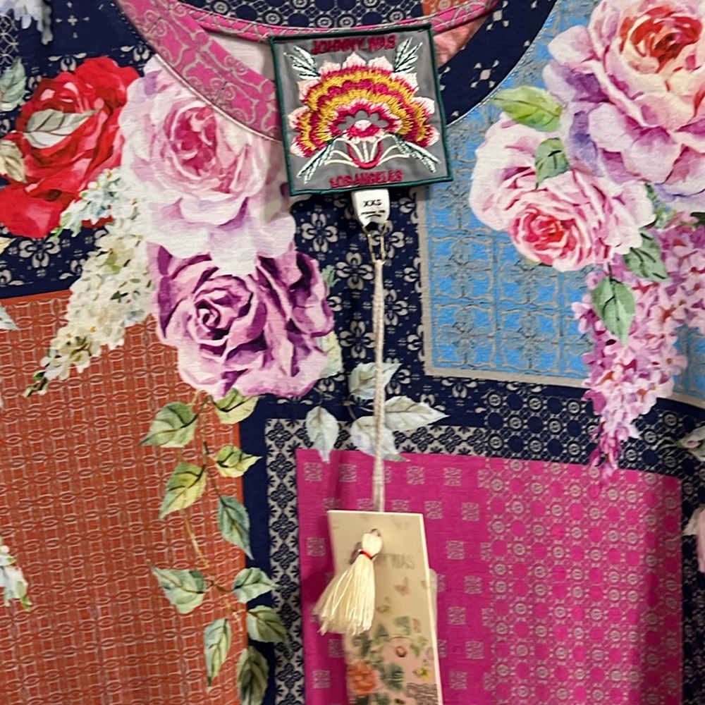 NWT Johnny Was Rose Patch Top Tee Multi Color Stretch JANIE Crewneck A-Line XXS - Picture 6 of 6